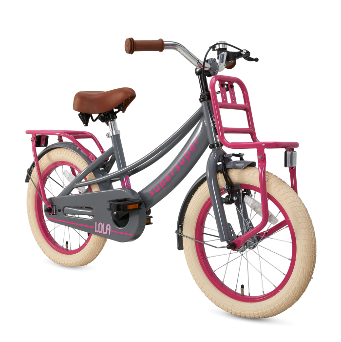 SuperSuper Lola 26 inch Grijs roze meisjesfiets transportfiets